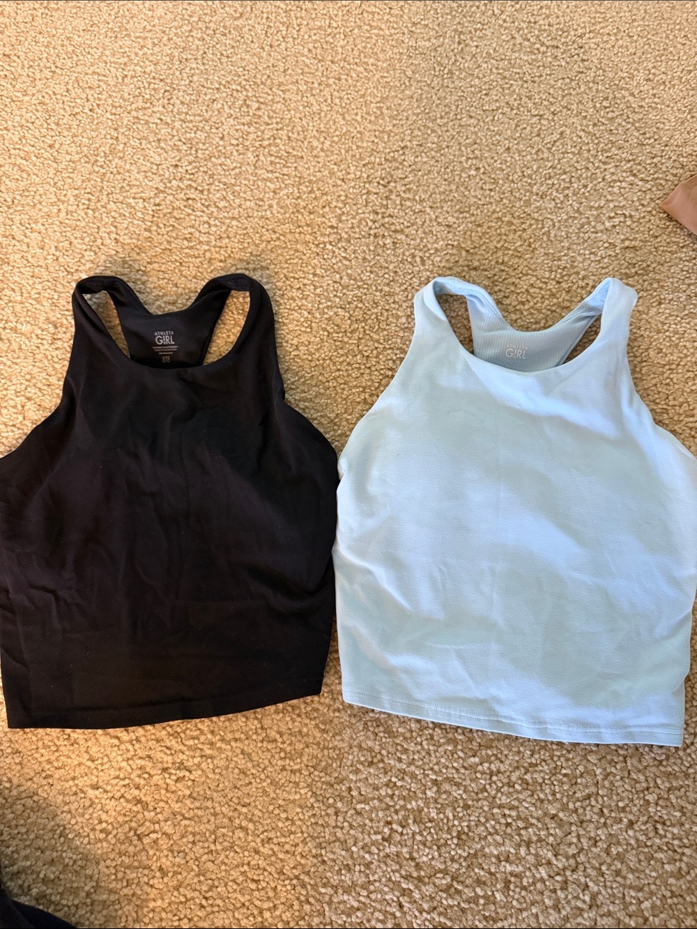 Athleta Light Blue and black High-Neck Racerback Crop Tank size 12